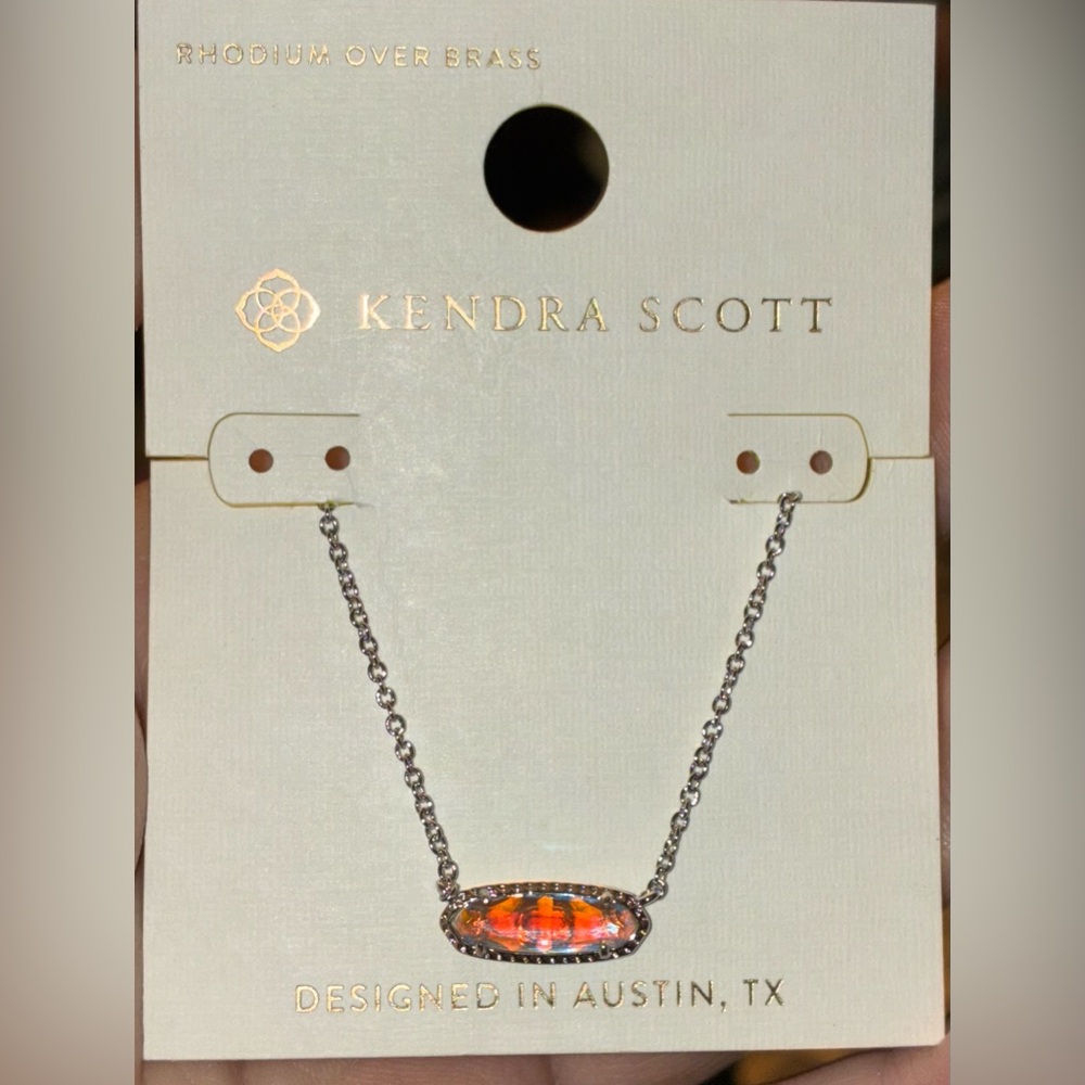 KENDRA SCOTT SET Clear Iridescent Dichroic Glass Rhodium Necklace & Earrings NWT - Picture 6 of 16